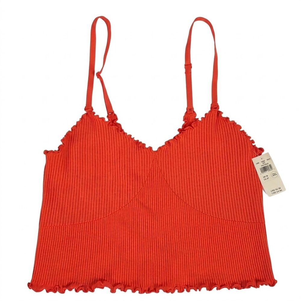 NWT Aerie Seamless Ribbed Corset Bra Lettuce Edge Cami Tank Top V-Neck Ruffle M